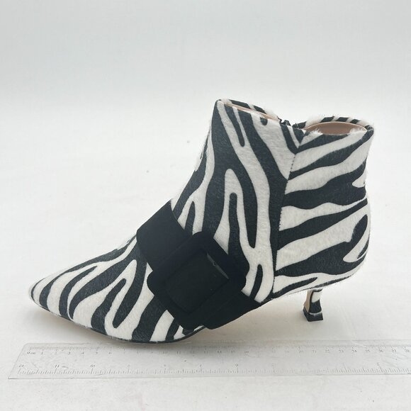 XYD Zebra Low Heel Ankle Boots Pointed Toe Side Zip Buckle Strap Event Shoes - Picture 2 of 8